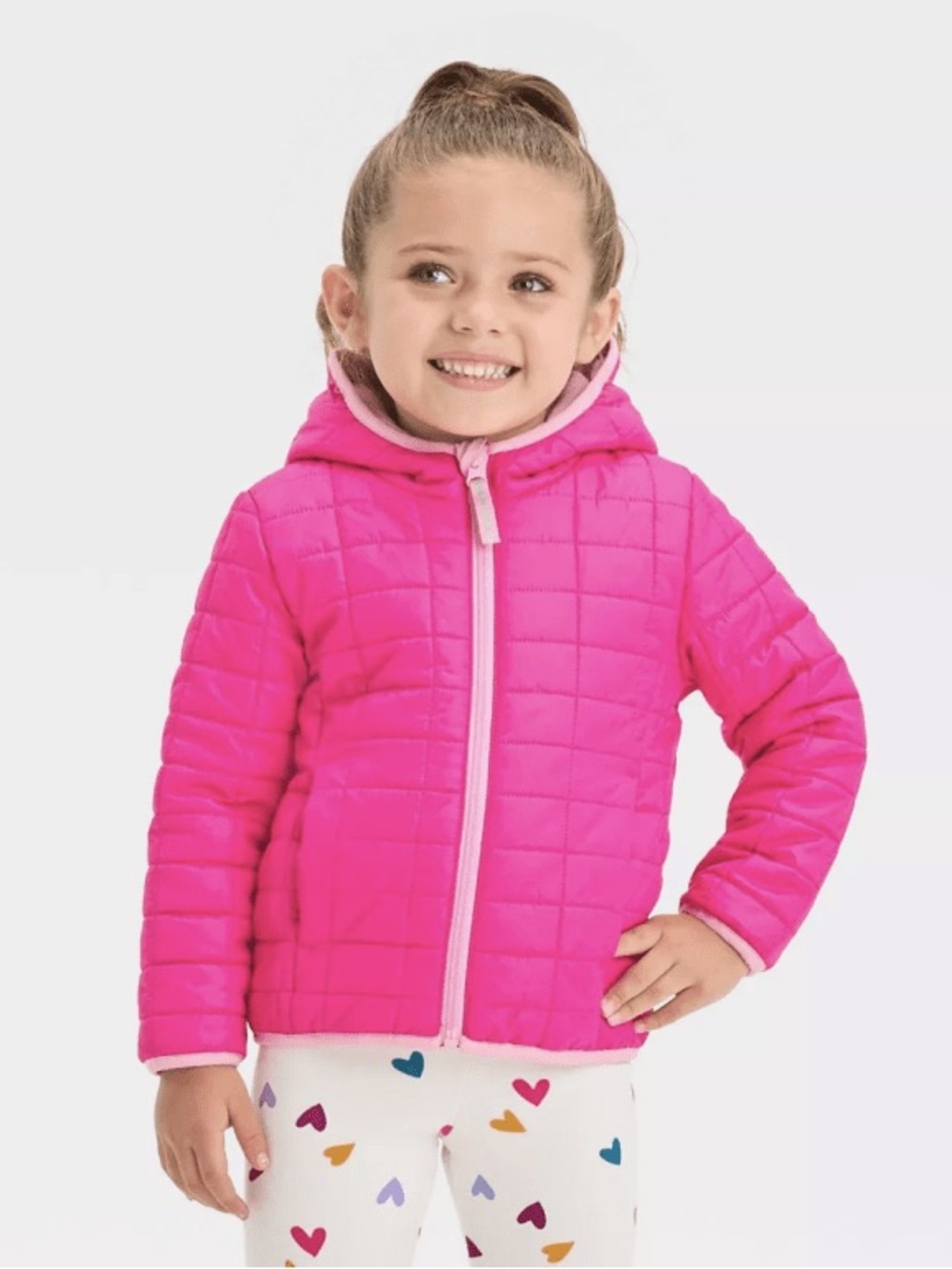 Cat & Jack Bright Pink Quilted Hooded Puffer Jacket 12M